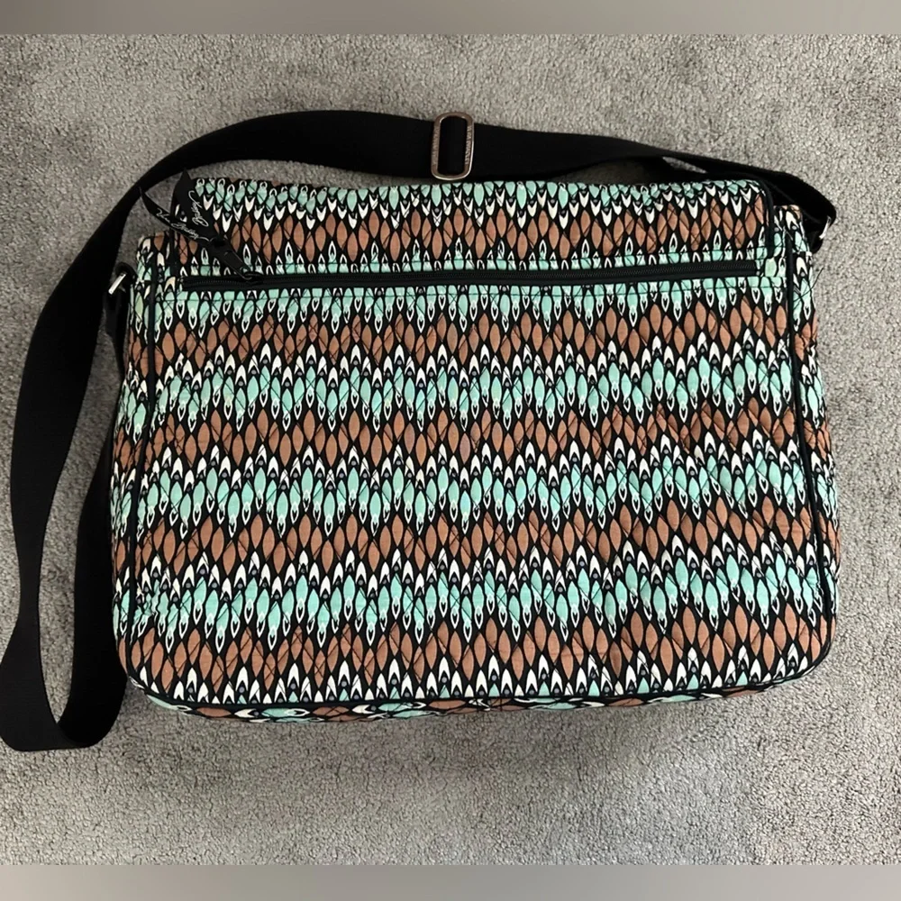 Vera Bradley Laptop Messenger Bag in Sierra Stream Teal and Brown
